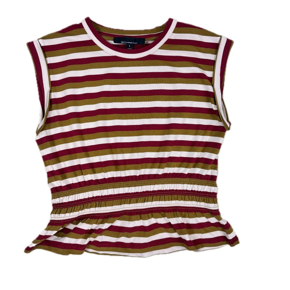 White‎ House Black Market Striped Smocked Waist Peplum Sleeveless Top Small